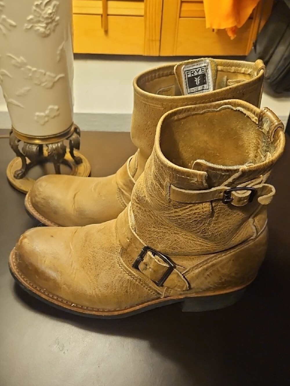 Frye Tan Leather Harness Ankle Boots - Picture 2 of 7